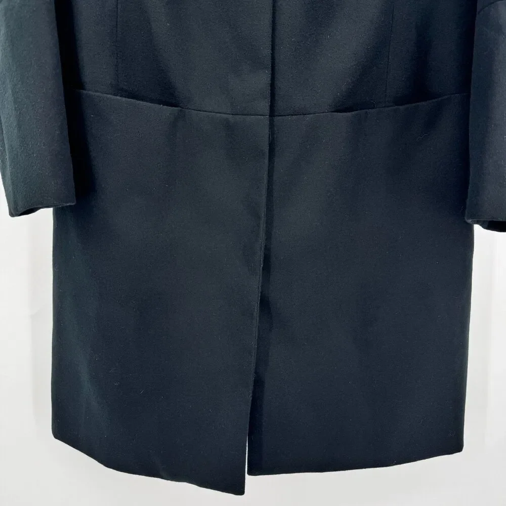 H BY HALSTON Black Snap Front Long Modern Minimalist Peacoat Coat Size 14